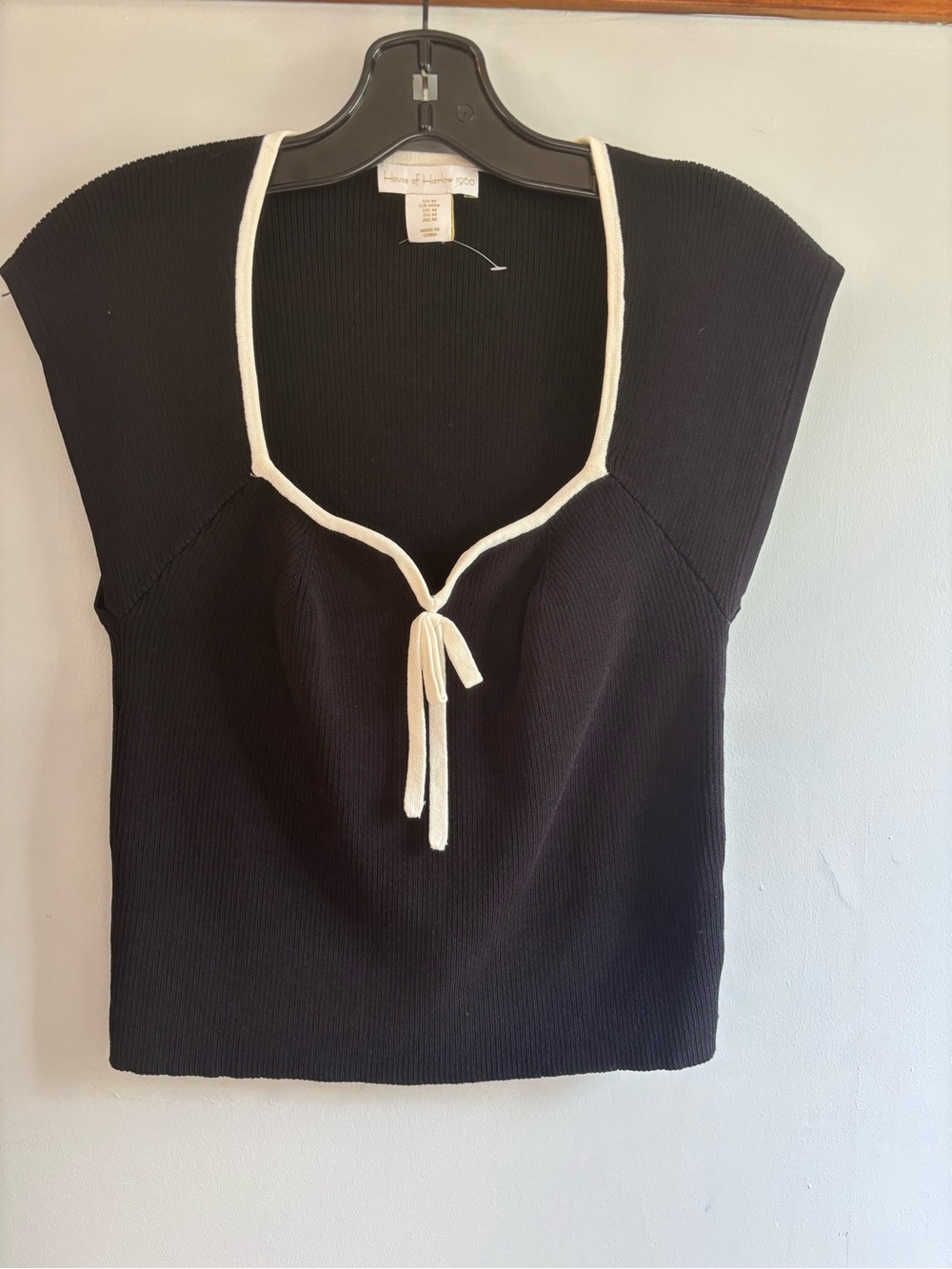 House of Harlow 1960 Black Knit Tank with Cream Trim